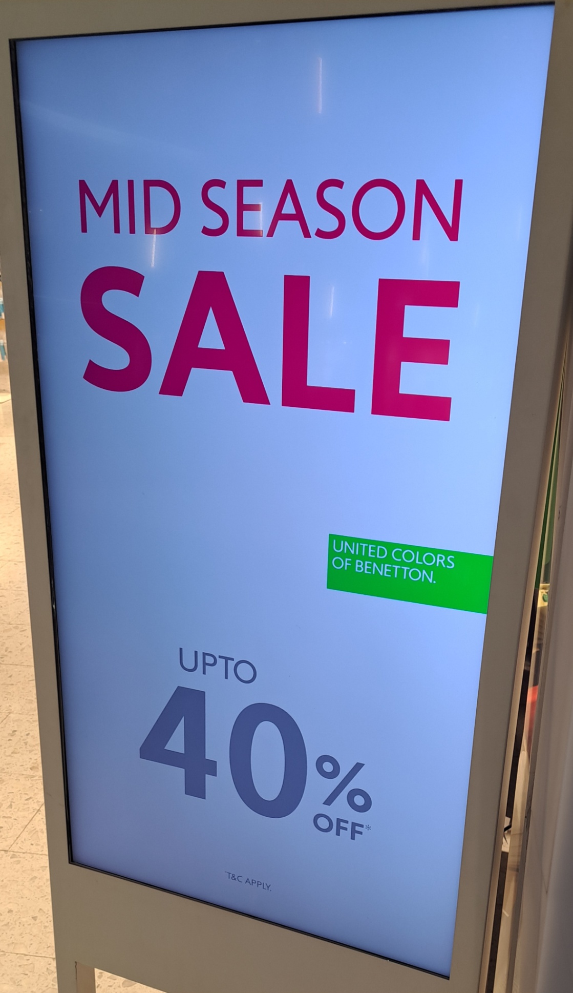 Upto 40% off Deal @UNITED COLORS OF BENETTON, DB CITY MALL, Bhopal